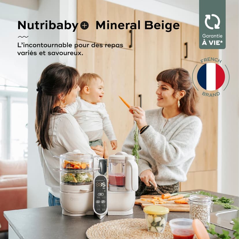 Babymoov Nutribaby(+), 6-in-1 Multifunctional Baby Food Steamer Mixer, Large Capacity 2.2L, Small Baby Pots, Ideal Food Diversification, Mineral Beige - 2