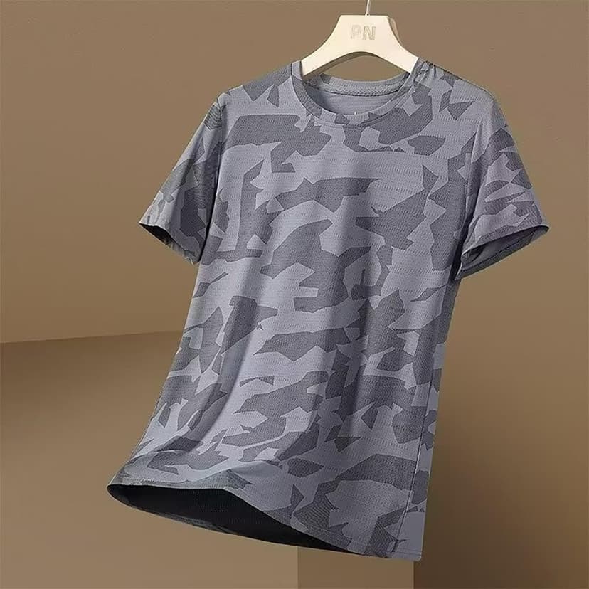 Camouflage-Shirts für Herren und Erwachsene, Rundhalsausschnitt, Camouflage, kurzärmelig, Netzstoff, atmungsaktiv, schnell trocknend, Sport, Fitness, Workout, T-Shirts in Übergröße, grau, 5XL - 2