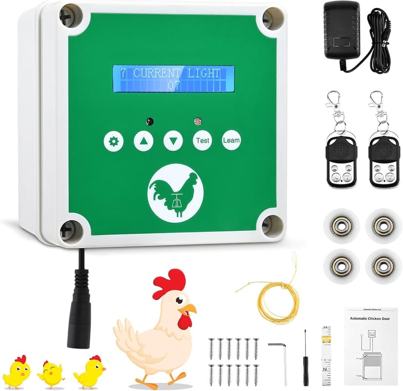 Porte Automatique Poulailler,Ouvre-Porte Automatique pour Poulailler avec Minuterie et 2 Télécommandes,Kit de Porte de Poulailler Electrique pour Protéger Le Poulet Bleu（Porte Non Incluse - 1