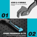 DURATECH Clés Réglables Serre-Ecrou 200 mm & 300 mm, Clé Multifonction en Acier CR-V, Kit de Clés Universelles pour Tuyaux, Écrous et Réparations - 7