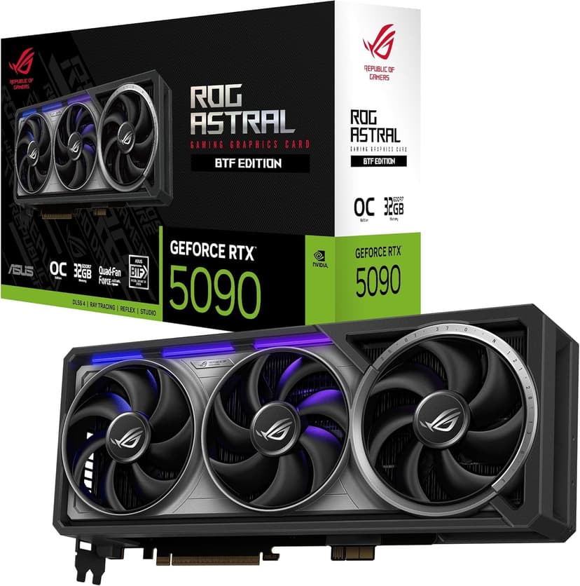 ASUS ROG Astral GeForce RTX 5090 32GB GDDR7 OC BTF Edition – Carte Graphique Gaming (PCIe 5.0, HDMI, Display 2.1, 3.8 Slot, 4 Ventilateurs axiaux, Pad Thermique GPU) - 1