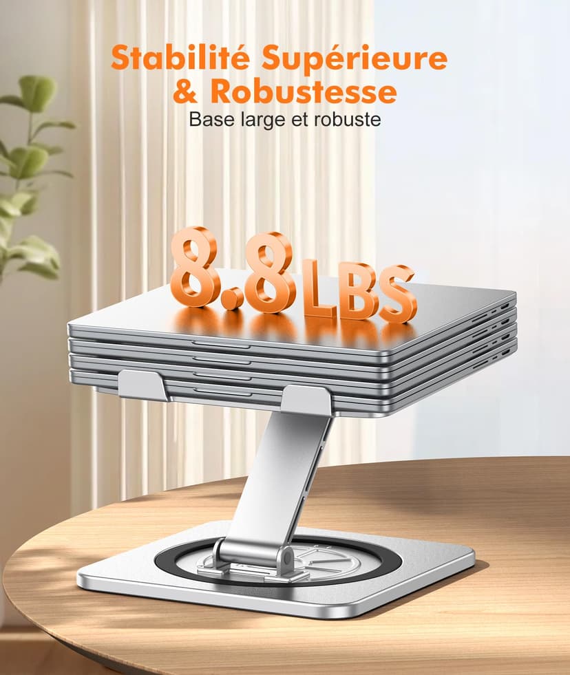 EOIWUY Laptop Stand with 360° Swivel Base, Portable Foldable Laptop Riser for Desk, Ergonomic Adjustable Cookbook Holders Computer Stand Holder for Team Work, Compatible with MacBook Pro/Air (10-16") - 3