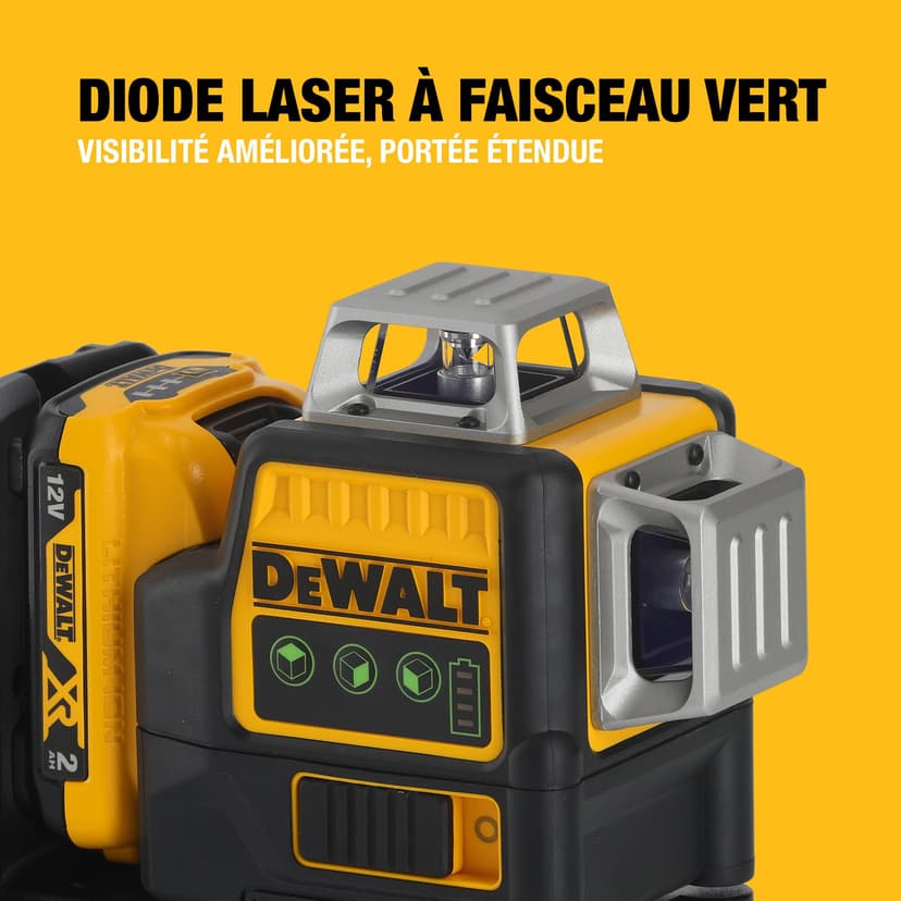 DEWALT - Laser en croix vert XR 12V 3x360°, avec 1x batterie 2Ah, DCE089D1G-QW - 3