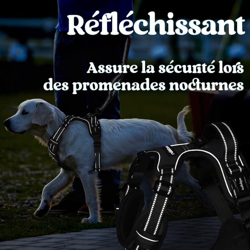 rabbitgoo Dog Harness Large Dog with Neck Release Buckle, No Pull Harness with Front Back Clips, Adjustable Soft Padded with Easy Control Handle, Reflective No-choke Pet Walking Vest, Black, L - 9