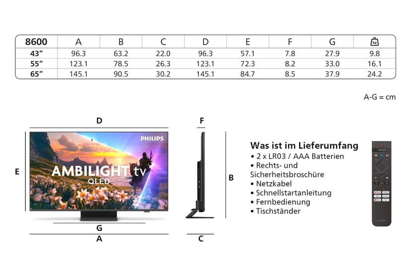 Philips 43PUS8600/12 QLED 109,2 cm (43 Zoll) Fernseher 4K Ultra HD VESA 100 x 200 mm Schwarz (43PUS8600/12) - 3