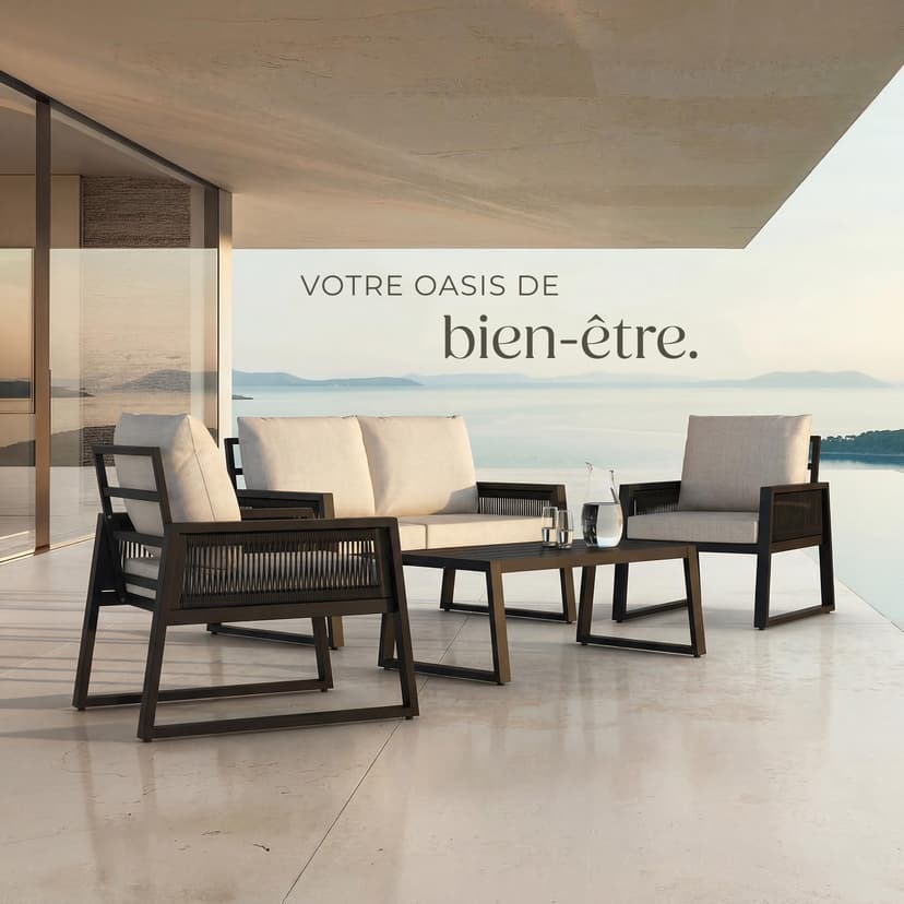 tectake® Ensemble Salon de Jardin Exterieur 4 Personnes en Aluminium Canapé 2 Places 2 Fauteuil Salon et 1 Table de Jardin, Coussins Inclus, Mobilier Amenagement Balcon Terrasse Veranda - 8