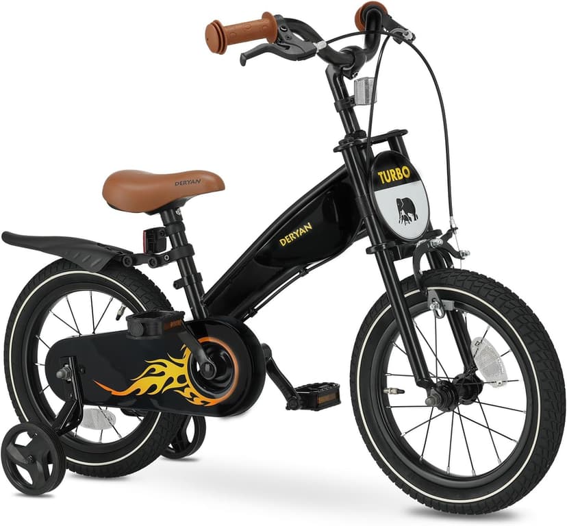 DERYAN Kids Bike 14 Inch 3-in-1 Balance Bike with Adjustable Seat and Handlebar for Boys and Girls Turbo Black - 1