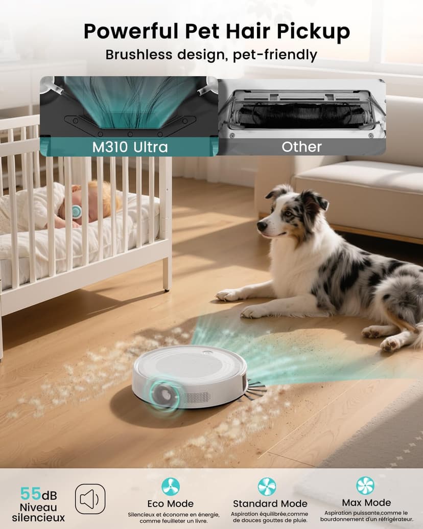 Lefant Aspirateur Robot 6000Pa, Navigation Laser dToF, Évitement Précis des Obstacles, Contrôle par App/Alexa, Anti-Enchevêtrement Idéal pour Poils d'animaux, Cheveux et Sols Durs, M310 Ultra - 7