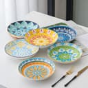 AHX Pasta Bowls Set of 6, 23 oz Shallow Ceramic Bowls for Pasta, Salad, Soup & More - Microwave, Dishwasher & Oven Safe - Colorful Pasta Bowls - 7