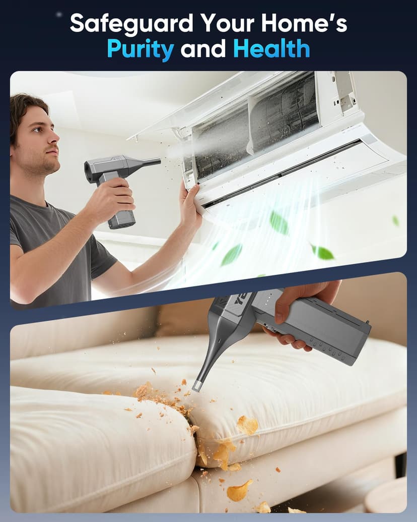 Yeeke Compressed Air Duster, Air Blower 180000 RPM & 400 G Wind Pressure, AST Charging Air Duster Electric with 10000 mAh Battery, 4-Gear Computer Air Duster PC Cleaner with LED Light for Cleaning - 5