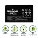 Tecnoware Power Systems - 12V Charge 7.2 Ah Lead-Acid Sealed Battery, for UPS, Video Surveillance and Alarm Systems, 2.5 Inch Faston Connection, Long Lasting, No Maintenance, Bianco, Size 7.2 Ah - 2