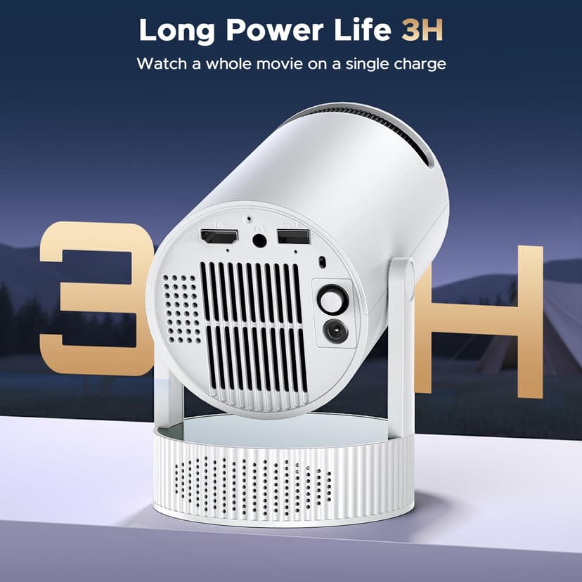 Battery Powered Projector, Mini 4K projector for bedroom, 220° Rotatable Stand Auto Keystone, Portable Projectors for Home Cinema Backyard Camping Outdoor - 2