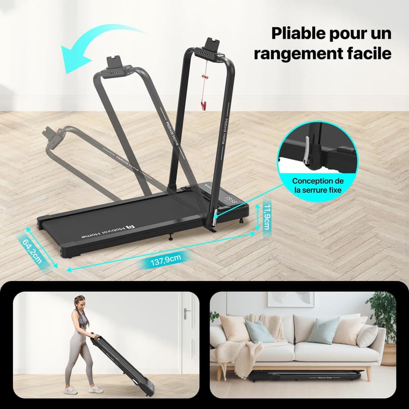 Mobvoi 6% Incline Smart AI Foldable Treadmill Walking Pad Speaker TicSports APP 12 KMH 120 KG Portable Compact Treadmills for Home Office Under Desk Treadmill with LED Display Remote Control - 8