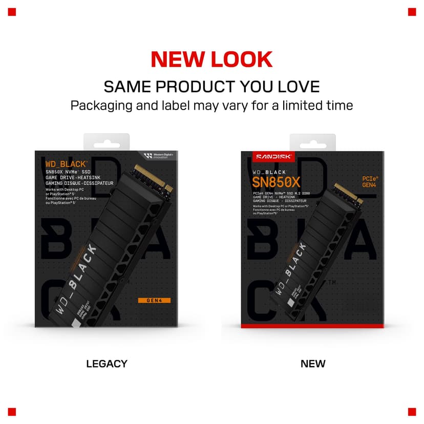 WD Black SN850X 2TB SSD M.2 2280 NVME PCI-E Gen4 Solid State Drive with Heatsink - 3