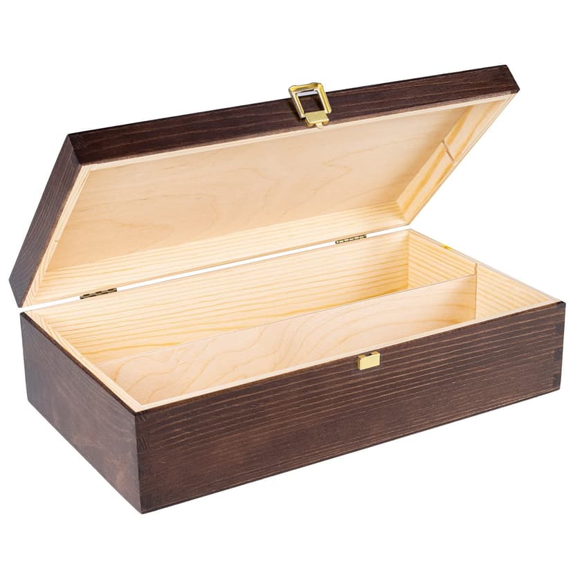 Creative Deco Brown Wooden Wine Box with Clasp | 2 Bottles | 35x20x10cm (+- 1 cm) | Natural Wood Wine Holder Bottle Easter Gift Storage Box Chest | Presentation Box - 1