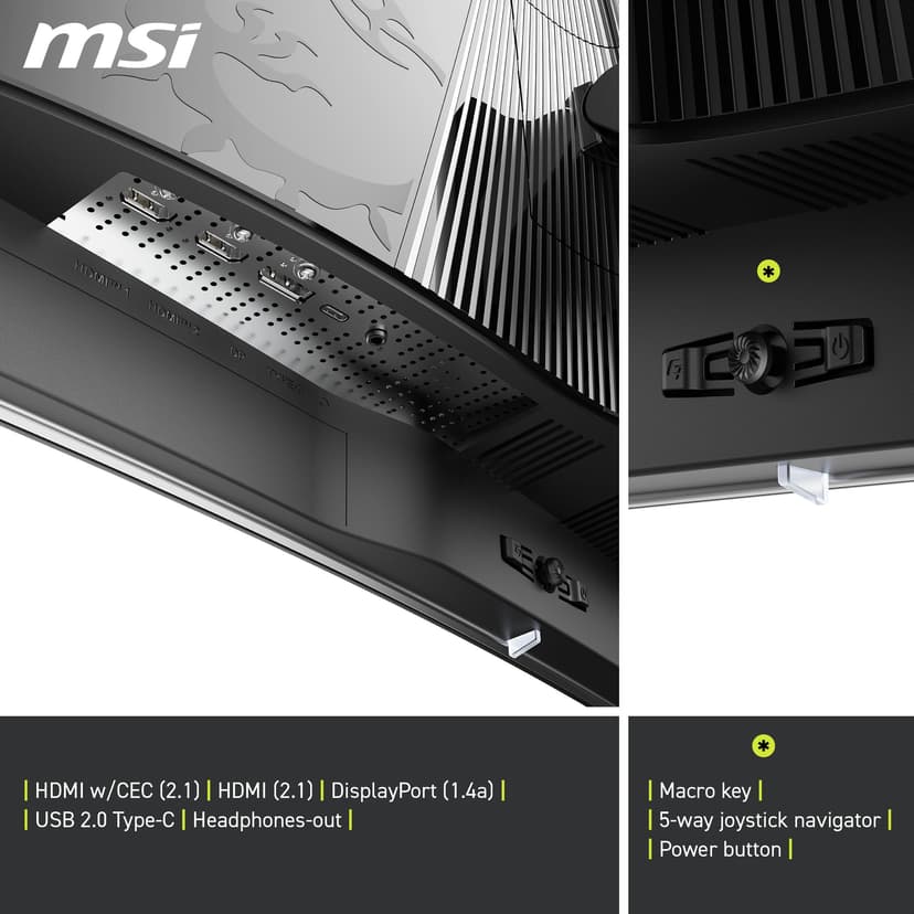 MSI MAG 321CUPDE QD-OLED Écran Gaming Incurvé, UHD 32", 1700R, 3840x2160 Quantum Dot OLED, 165Hz/0.03ms, 99% DCI-P3, DoubleE≤2, DisplayHDR True Black 400, DP 1.4a, HDMI 2 .1, USB - 6