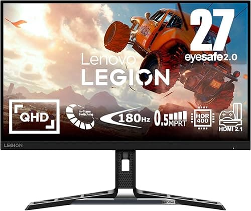 Lenovo Legion R27qe 27" QHD Gaming Monitor (IPS, 180Hz, 0.5ms MPRT, DP Cable, HDMI, AMD FreeSync) Tilt/Height/Rotation/Swivel Adjustment - Black
