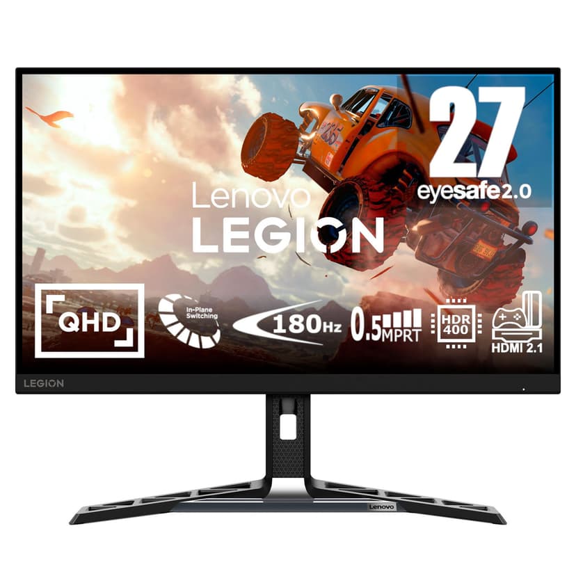 Lenovo Legion R27qe 27" QHD Gaming Monitor (IPS, 180Hz, 0.5ms MPRT, DP Cable, HDMI, AMD FreeSync) Tilt/Height/Rotation/Swivel Adjustment - Black - 1