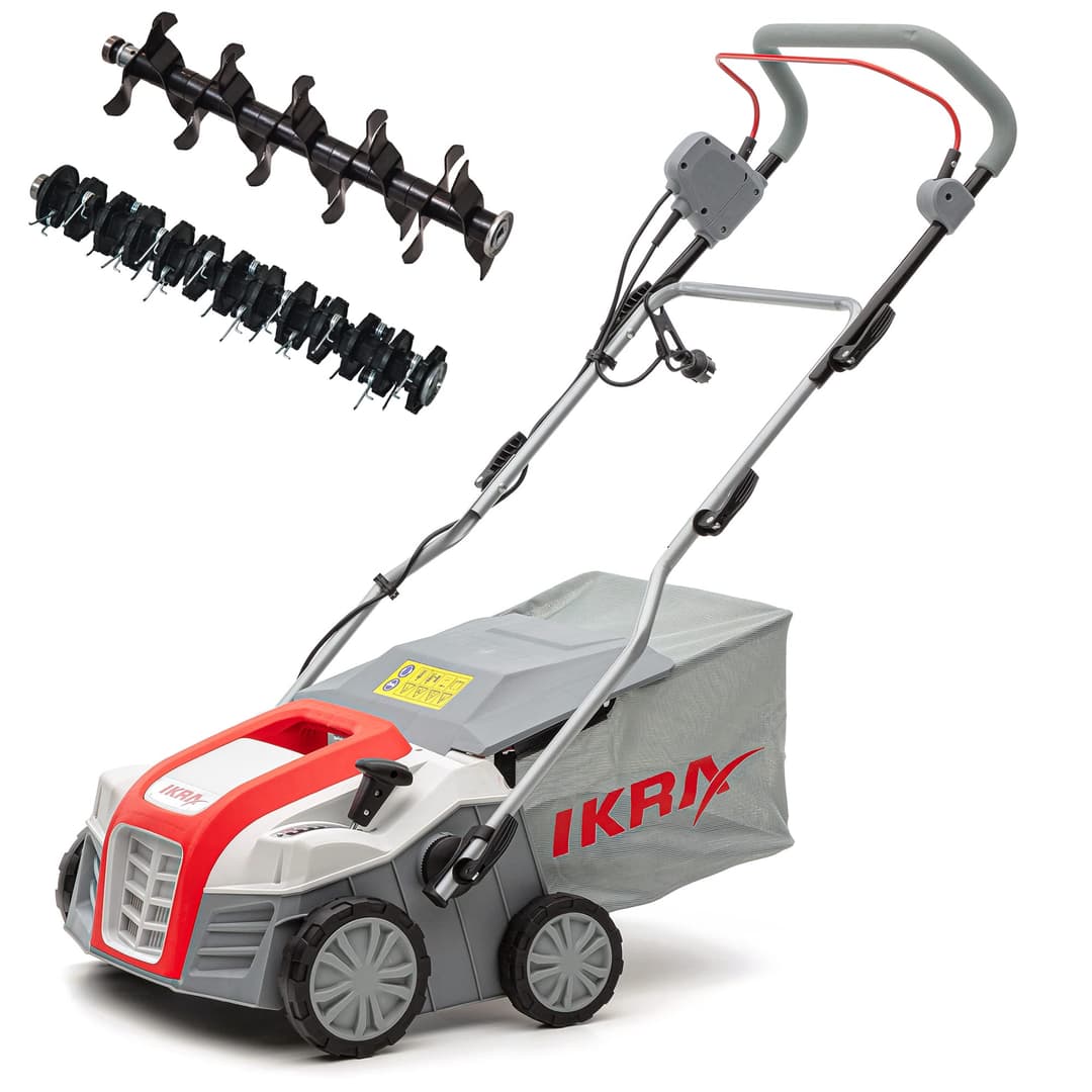 IKRA scarificateur aérateur électrique IEVL 1840, largeur de travail 40cm, puissance 1.800 watts, Gris/Rouge