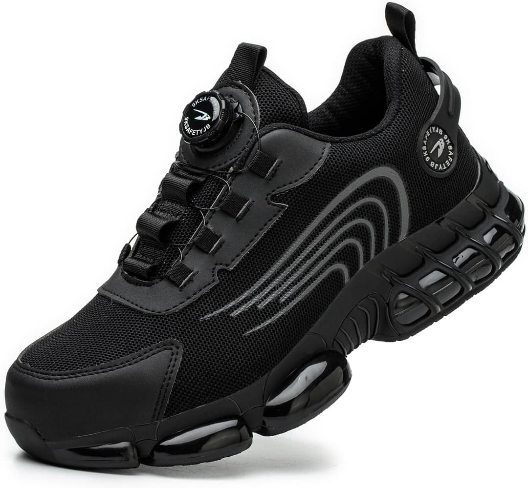 Safety Trainers Mens Womens Steel Toe Cap Safety Shoes Lightweight Safety Work Trainers Puncture Proof with Air Cushion Black 43 EU