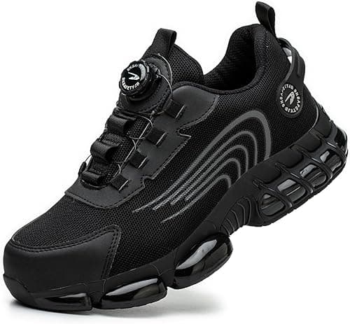 GemChve Chaussures de Sécurité Hommes Femmes Basket Légère Respirante Travail Antidérapante avec Embout en Acier Black 43 EU