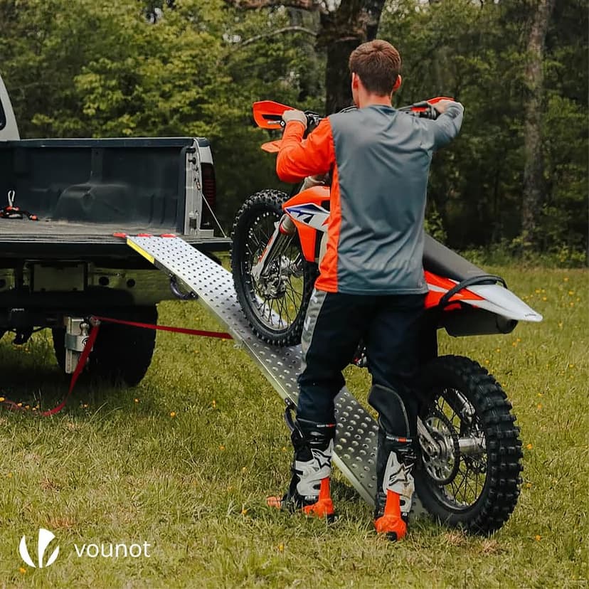 VOUNOT® Set of 2 Loading Ramps, Heavy Duty Foldable Galvanized Metal Ramps Non-Slip with Hook Safety Straps for Van, Lawnmower, ATV, Quad Motorcycle, 800 kg Max Loading - 2