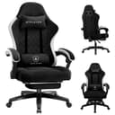 GTPLAYER Gaming Chair, Ergonomic Gaming Chair, Desk Chair with Fabric Surface, Spring Seat Cushion, Connecting Armrests and Footrest, Dark Black - 1