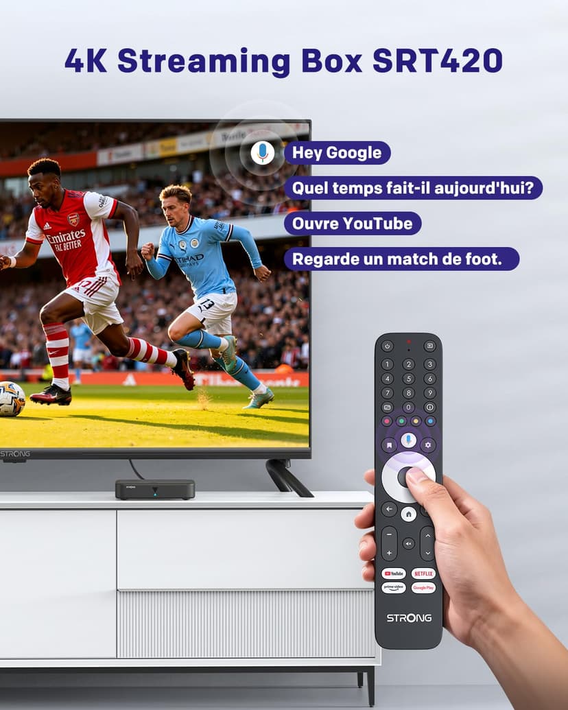 STRONG SRT420 Hybrid Streaming Box Android TV + TNT, 4K, HDR, Dolby® Digital and Dolby® Digital Plus, Chromecast, Voice Assistant Google, Netflix, Disney+, Prime, WiFi, Ethernet, Bluetooth - 2