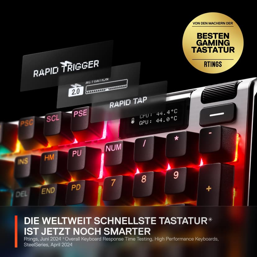 SteelSeries Apex Pro Gen 3 - Gaming Keyboard - Hall Effect Switches; OmniPoint 3.0 - Adjustable Actuation - Game-Ready Presets - Rapid Trigger, Protection Mode, Rapid Tap/SOCD - German QWERTZ - 2