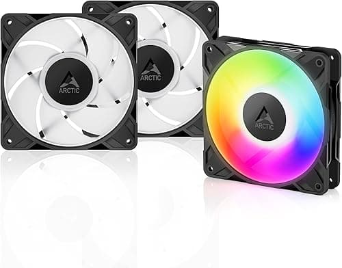 ARCTIC P12 Pro A-RGB - 3 Pack - Powerful Premium Fan, 120 mm PWM Fan with Y-Cable Splitter, 600-3000 rpm, 0 rpm <5% PWM, 5V Digital RGB, Fluid Dynamic Bearing, 4-Pin - Black