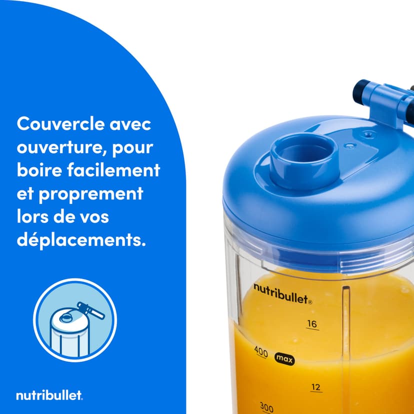 nutribullet Flex 590ml - Blender Portable pour Smoothies avec Couvercle à Bec, Mixeur Hachoir, Broie Glace et Fruits Surgelés, USB-C, Tasse sans BPA, Facile à Nettoyer, Bleu (NBP013BL) - 6