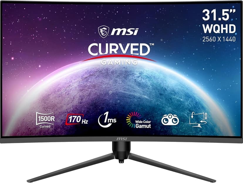 MSI G32CQ5P écran Gaming incurvé de 31,5 Pouces WQHD - Dalle VA 1500R 2560 x 1440, 170 Hz / 1 ms, Adaptive Sync, réglable sur 3 Axes - DP 1.2a, HDMI 2.0b CEC - 1