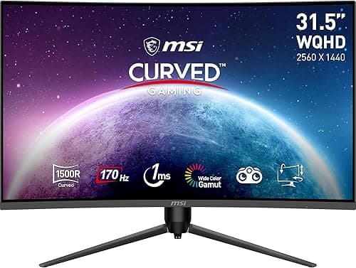 MSI G32CQ5P écran Gaming incurvé de 31,5 Pouces WQHD - Dalle VA 1500R 2560 x 1440, 170 Hz / 1 ms, Adaptive Sync, réglable sur 3 Axes - DP 1.2a, HDMI 2.0b CEC