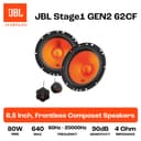 JBL Stage1 62CF GEN2 6.5" (165 mm) Component Car Speakers delivering 80W RMS and 640W Peak Power, 4 Ohm Impedance, Plus One™ Woofer Cone and Edge-Driven Silk Dome Tweeters for Clear JBL Sound - 6