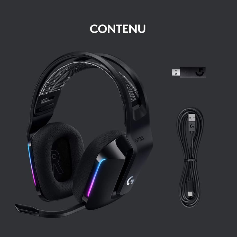 Logitech G G733 LIGHTSPEED Wireless Gaming Headset with suspension headband, LIGHTSYNC RGB, Blue VO,CE mic technology and PRO-G audio drivers, Lightweight, 29 Hour battery life, 20m range - Black - 6