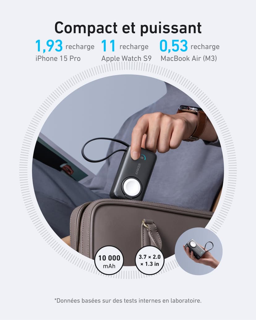 Anker Batterie Externe Magnétique 10000 mAh PD 35W avec câble USB-C intégré, Power Bank Charge Rapide, pour Apple Watch, iPhone 17 Pro Max/17/15/14/13, Samsung, iPad, AirPods et Autres (Noir) - 6