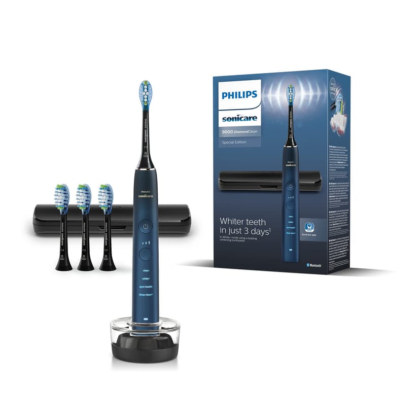 Philips Sonicare DiamondClean 9000 Series Electric Toothbrush, Sonic Toothbrush, Cleaner Teeth and Oral Care, Blue, with 4 x C3 Premium Plaque Defense Brush Heads (Model HX9911/89), 5 Piece Set - 1