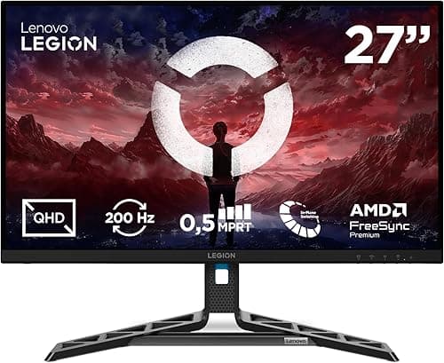Lenovo Legion R27qe Gen2 - Écran Gaming 27'' (QHD, IPS, 200 Hz, 0.5 ms, HDMI+DP, Câble DP, AMD FreeSync Premium) Réglage en Inclinaison - Noir