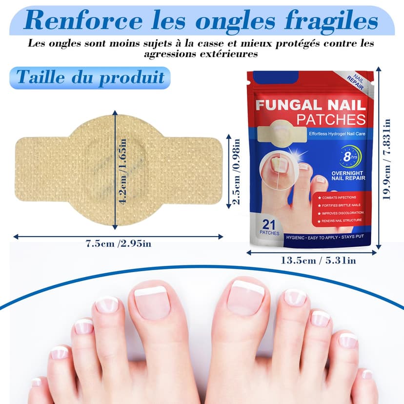 21 Pièces Fungal nail patches Mycose ongles des pieds Pansements Patches de réparation des ongles fongiques Réparer abîmés patches antifongiques ongle pieds Pour hommes et femmes (1 pack) - 5