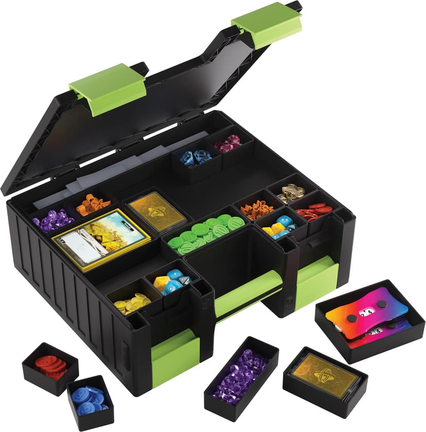 Asmodee Gamegenic - Game Castle Black Green - boîte de rangement transportable pour accessoires de jeux et cartes, rangement pour jeux de société avec bandoulière réglable, mallette tout-en-un - 5