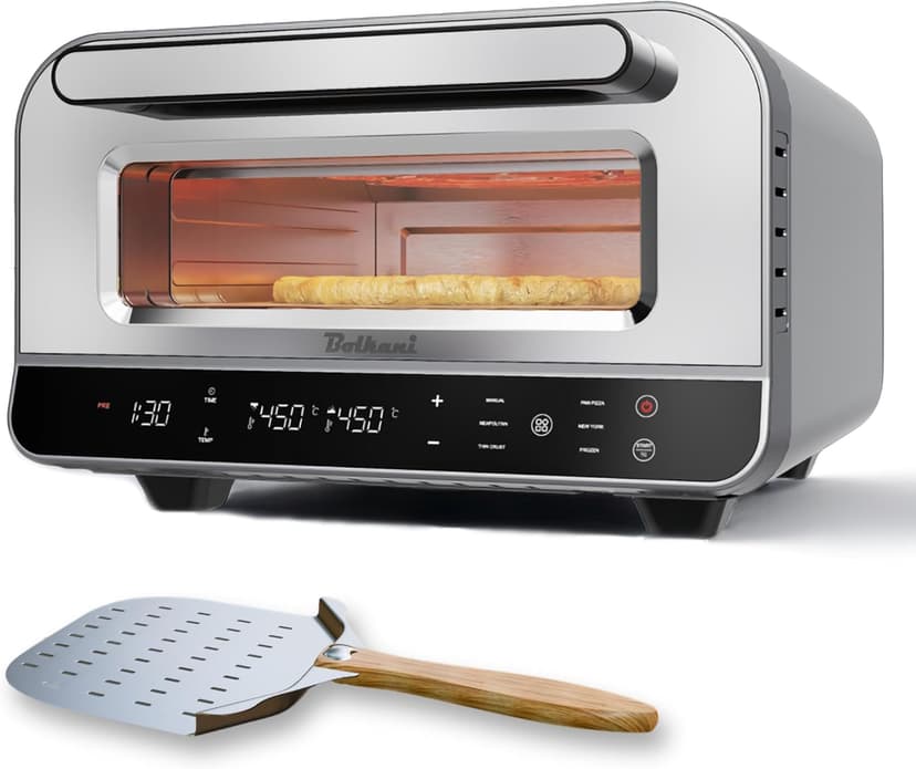 Electric Pizza Oven with Pizza Stone and Pizza Shovel – 450 °C for Crispy Stone Oven Pizza in 2 Minutes – 1700 W, Timer, Interior Lighting and Viewing Window – Professional Pizza Maker (GREY) - 1