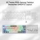Redragon K617 Fizz 60% German QWERTZ Layout Gaming Keyboard, RGB Wired Gaming Keyboard, 62 Keys, Hot Swap Red Switches, Programmable Buttons, Removable USB Type C Cable - Grey & White - 3