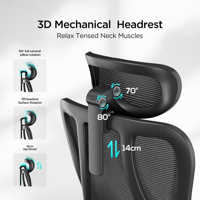 Hbada P3 Pro Ergonomic Office Chair with 2D Adjustable Lumbar Support, 3D Adjustable Headrest and Armrest, 135° Stepless Tilt Function, Black - 3