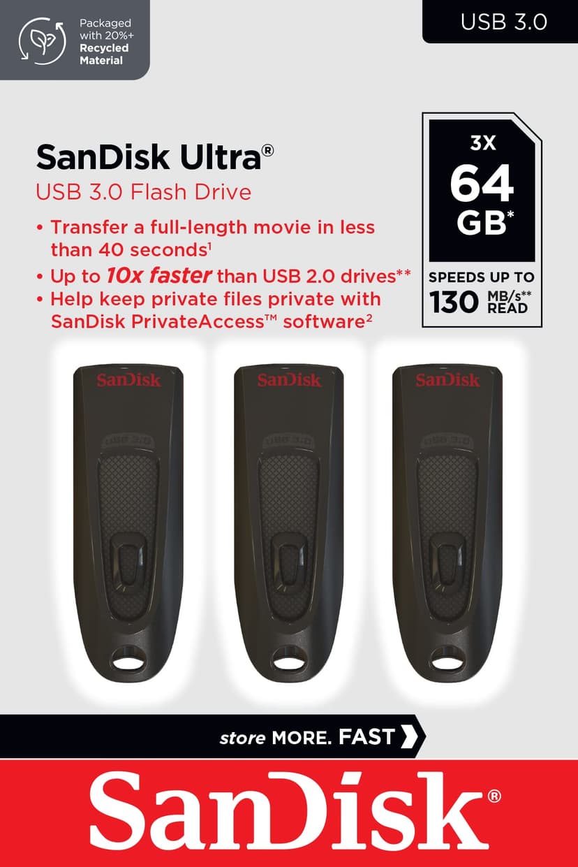 SanDisk 64 Go Ultra Clé USB 3.0 , jusqu'à 130 Mo/s, paquet de trois, Noir - 7