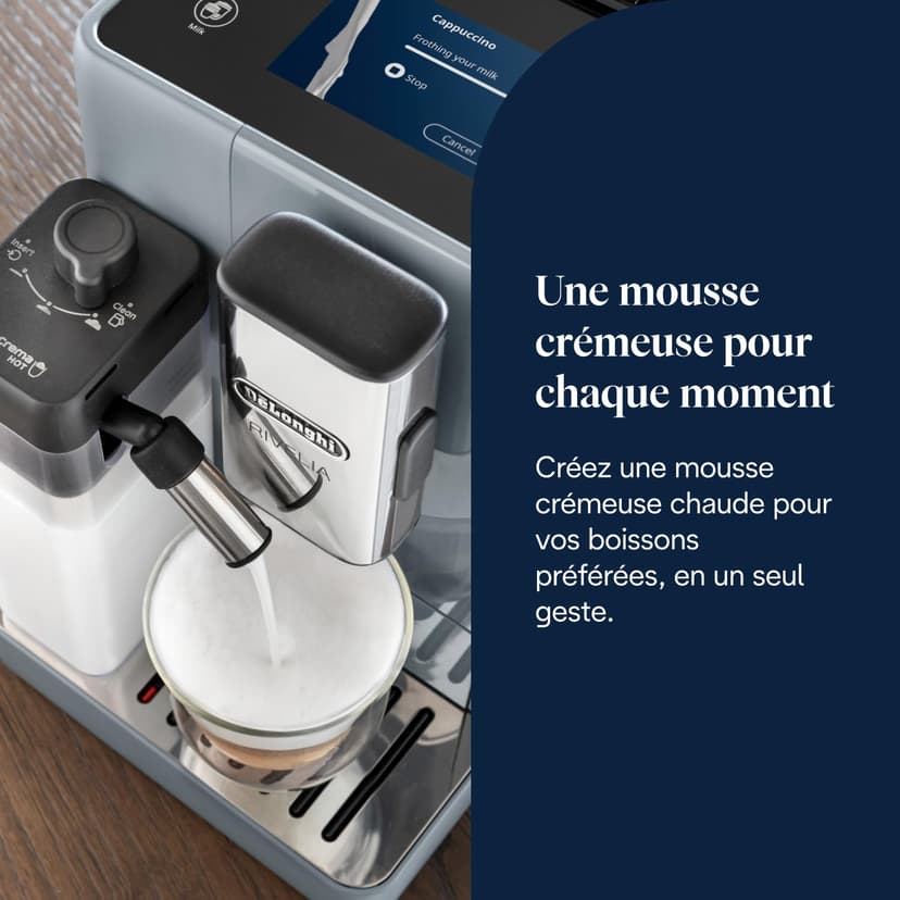 Delonghi Rivelia EXAM440.55.G, Fully Automatic Coffee Machine with LatteCrema Hot, Automatic Milk Frother, Compact Size Bean to Cup Coffee Machine, 16 Recipes, Full Touch Colored Display, Pebble Grey - 8