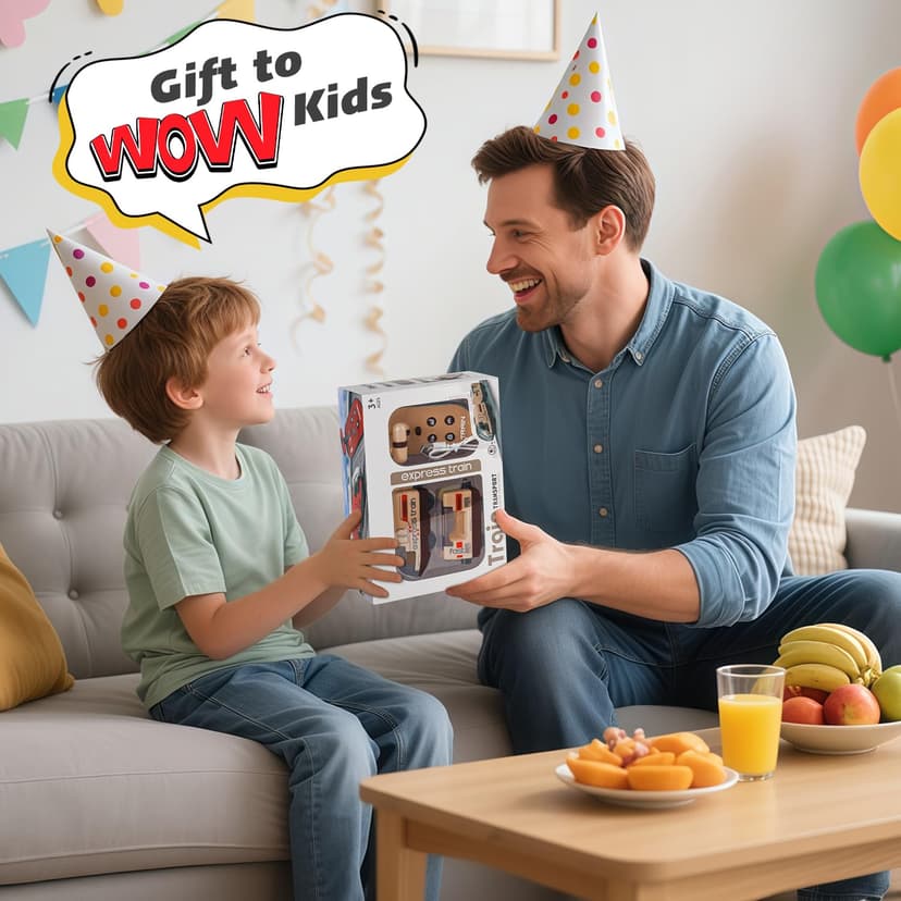 Electric Remote Trains Toy for Wooden Track, Remote Control & Motorized Train with 4 Sound and Light Effects for Kids 3 4 5+ Years Old Boys Girls, Compatible with Thomas,Brio,Chuggington-Red - 7