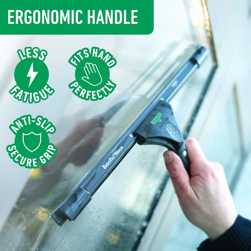 Unger ErgoTec NINJA Window Squeegee 45cm – 40° Aluminium Channel, Soft Rubber Blade & Ergonomic Handle – Professional Window Cleaning Equipment, Black - 5