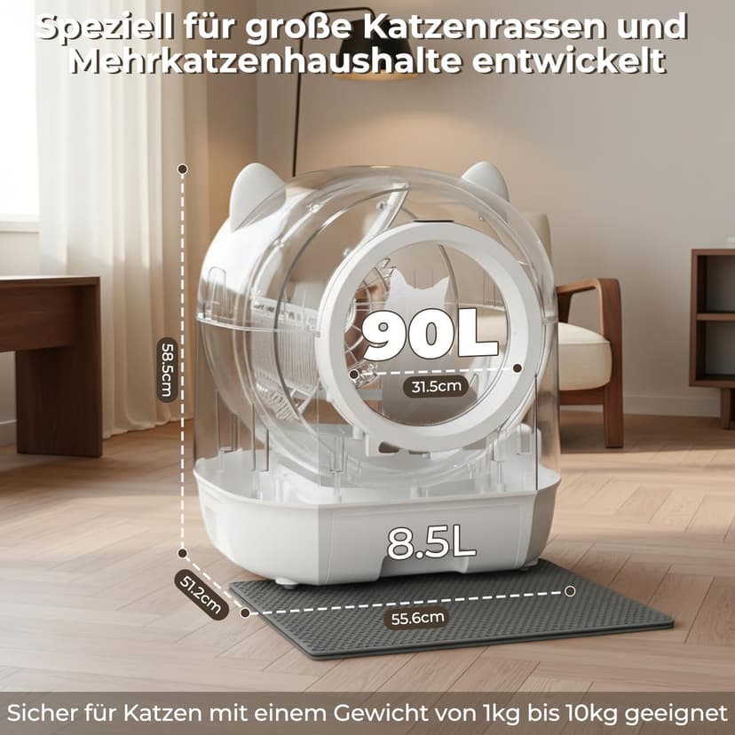 Devoko 90L Self cleaning cat litter tray,APP Control,6 safety sensors,Easy Clean litter robot,Extra Large litter boxes for Multiple Cats,Anti-pinch Smart Robot,Automatic cat litter tray for Multi-Cats - 2