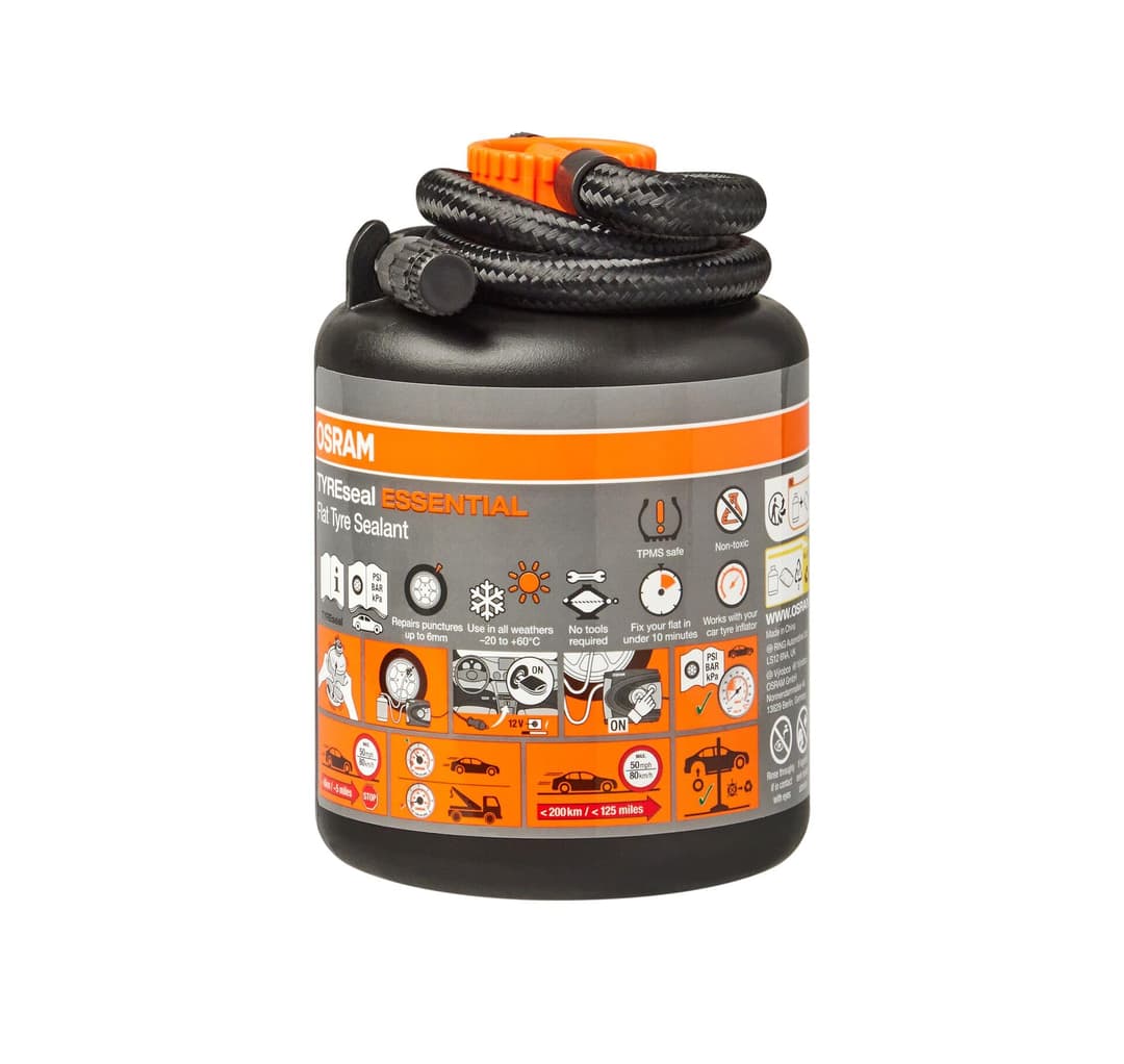 Osram TYREseal Essential Flacon de Remplacement pour Le Produit d'étanchéité pour Pneu d'origine, fabriqué Selon Les spécifications OE, répare Les crevaisons jusqu'à 6 mm, Noir