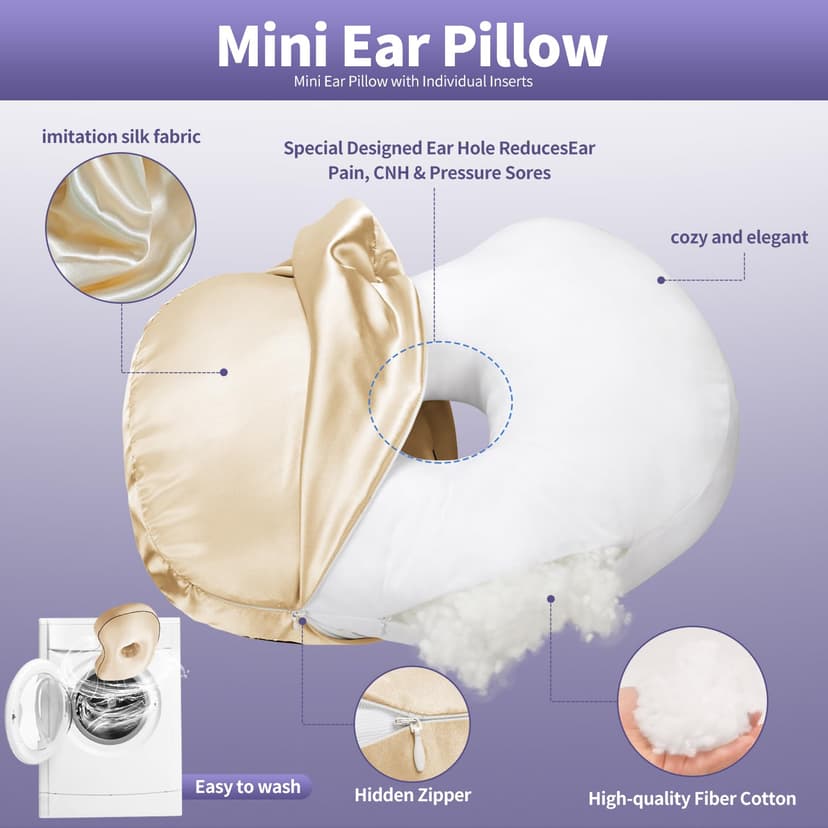 Ear Piercing Pillow for Side Sleepers with Orthopedic Support, Ear Hole Pain Relief Removable Cover 12x19 Inch for Pierced Ears - 7
